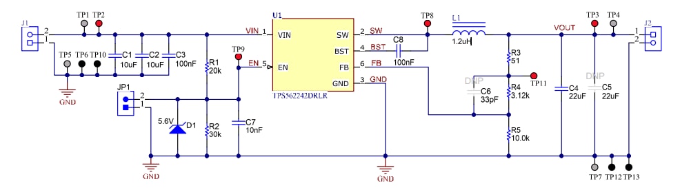 回路図 - Texas Instruments TPS562242EVM評価モジュール